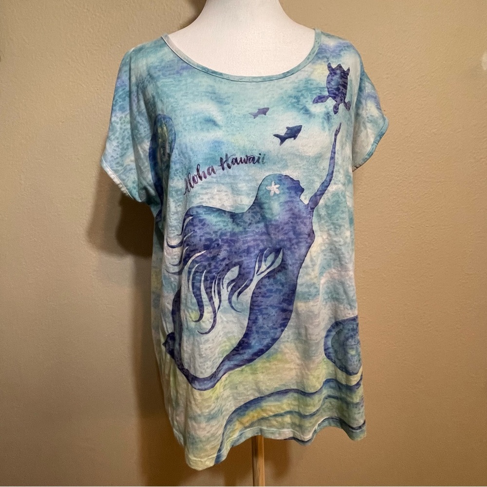 KAI WAHINE DESIGNS MERMAID WOMEN'S BURNOUT DOLMAN TEE